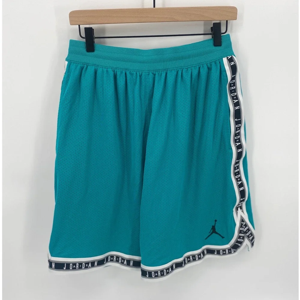 Jordan Basketball Shorts Large Teal Excellent Mesh Jumpman Tape Logo Sporty